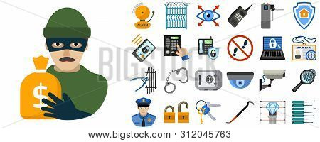 Burglar Icons Set. Flat Set Of Burglar Vector Icons For Web Design