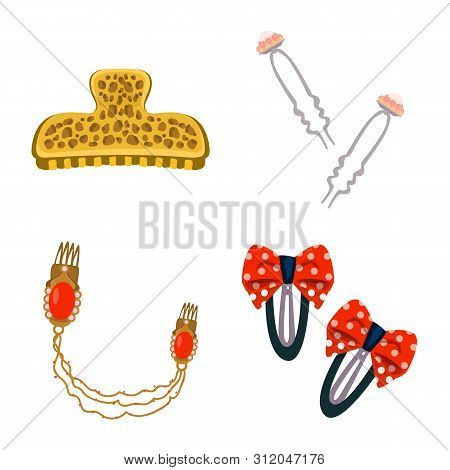 Vector Design Of Barrette And Hair Logo. Set Of Barrette And Accessories Stock Symbol For Web.