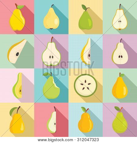 Pear Icons Set. Flat Set Of Pear Vector Icons For Web Design