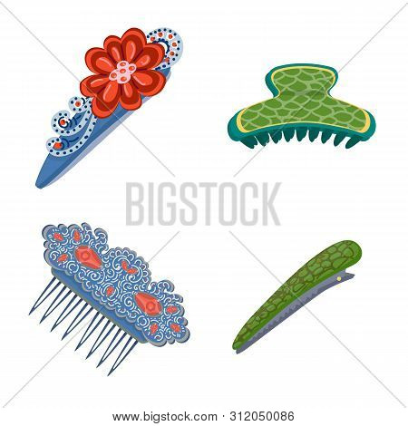 Isolated Object Of Barrette And Hair Icon. Set Of Barrette And Accessories Vector Icon For Stock.