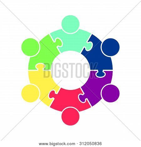 Teamwork. A Group Of Six People Form A Circle. Puzzles People Form A Circle.