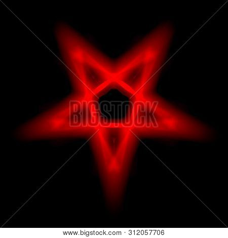 Reversed Pentagram Symbol. Wiccan Symbols Of Sulfur.blood Red Runic Spell Circle. Satanic Sign, Magi