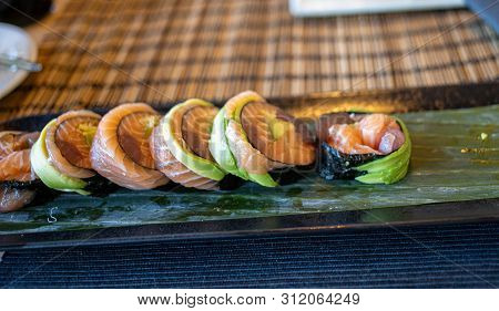 Beautiful Tasty, Healthy, Healthy Sushi Served At A Resteraunt Dinner
