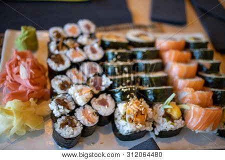 Beautiful Tasty, Healthy, Healthy Sushi Served At A Resteraunt Dinner