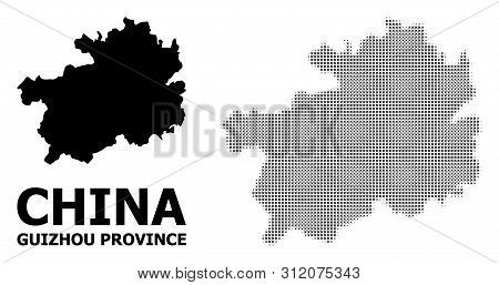 Halftone And Solid Map Of Guizhou Province Composition Illustration. Vector Map Of Guizhou Province 