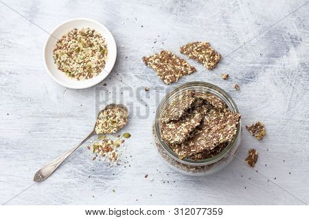 Delicious Healthy Multigrain Gluten-free Crackers, Ketogenic, From Chia Seeds, Flax, Sesame And Grou