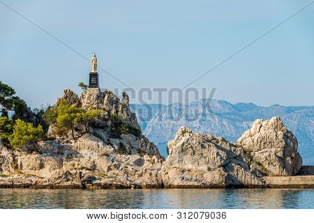 Statue In Port Small Vilage Trpanj In Dalmatia, Croatia; Peljesac Peninsula