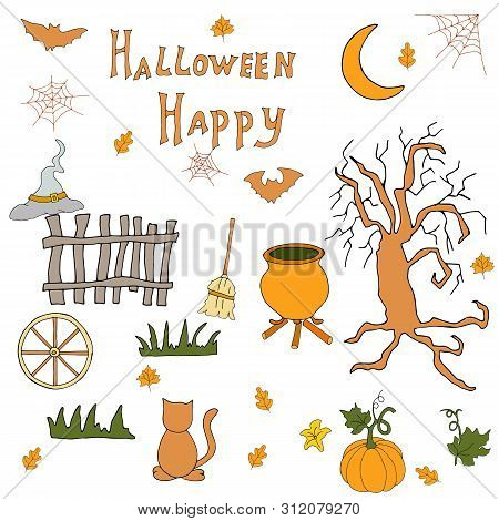 Create A Mood For The Holiday Of Autumn. Vector Hand Draw  Illustration Set. Vector Hand Drawing.