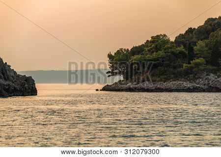 Divna Beach On Sunset, Peljesac Peninsula, Dalmatia, Croatia