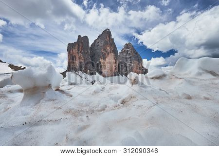Landscape Of The Three Peaks Of Lavaredo (tre Cime Di Lavaredo), Dolomites, Italy