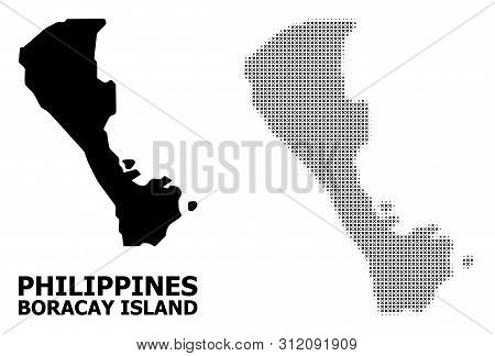 Halftone And Solid Map Of Boracay Island Composition Illustration. Vector Map Of Boracay Island Comp