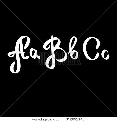 A, B, C Alphabet. Hand Drawn Typeface Set On Black Background. Raster Illustration Font. Typography 