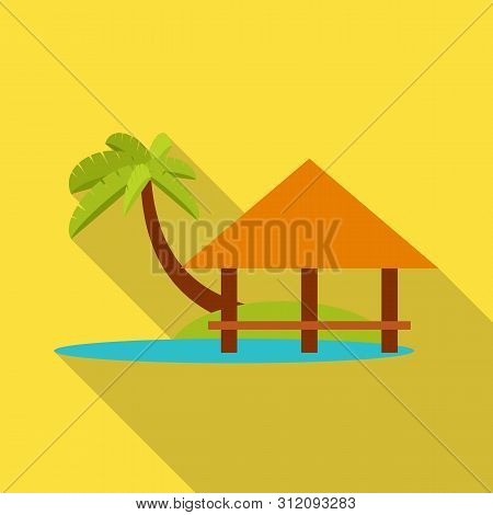 Vector Illustration Of Beach And Bungalow Logo. Set Of Beach And Romantic Vector Icon For Stock.