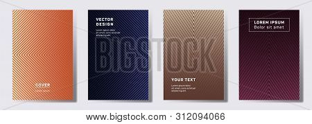 Futuristic Covers Linear Design. Geometric Lines Patterns With Edges, Angles. Halftone Backgrounds F