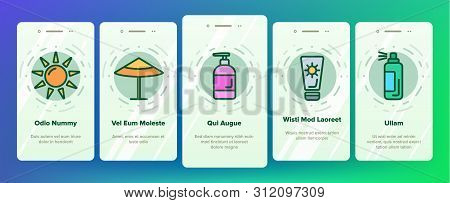 Sunscreen, Uv Defence Vector Onboarding Mobile App Page Screen. Sunscreen, Suntan Rules Illustration