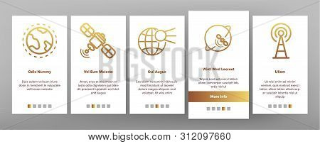 Orbital Sputnik Linear Vector Onboarding Mobile App Page Screen. Sputnik Thin Line Contour Symbols. 