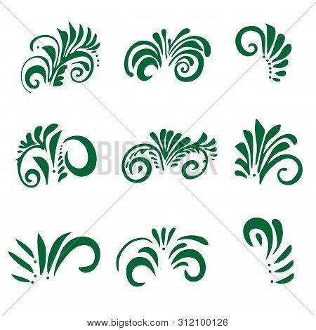 Set Of Stylized Acanthus Leaves Hand Draw Vector. A Set Of Patterns For Applying To The Surface.