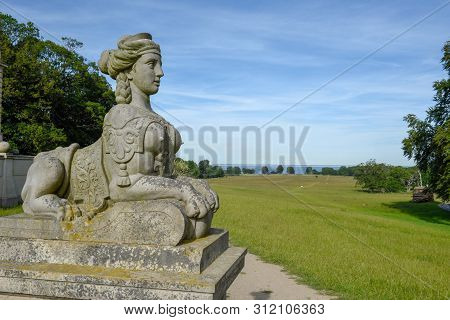 Copenhagen Denmark - 25 June 2019: Statue Of Royal Hunting Palace On Natural Park At Copenhagen In D