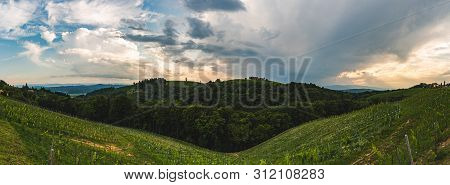 Vineyards Panorama Leibnitz Area Famous Destination Wine Country, South Styria, Austria. Tourist Des