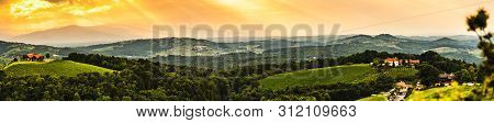 Panorama Of Leibnitz Area Famous Destination Wine Country, Kogelberg South Styria, Austria.