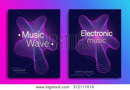 Dynamic Gradient Shape. Music Flyer Design With Abstract Gradient Line Waves. Electronic Music Party