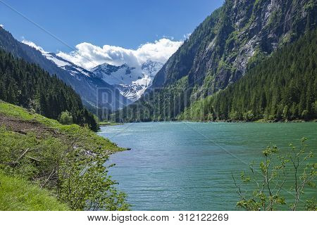 Idyllic Mountain Lake Landscape, Austria, Zillertal Alps Nature Park