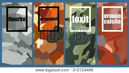 Set Of Square Brochures With The Image Of The Surface Of The Four Minerals. Rectangle Template Broch