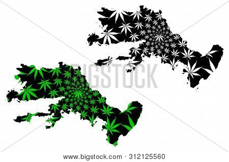 Mugla (provinces Of The Republic Of Turkey) Map Is Designed Cannabis Leaf Green And Black, Mugla Ili