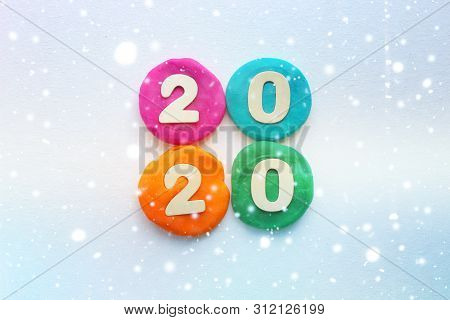 2020 Background .the Concept Of The New 2020. New Year With Colorful Numbers 2020 On White Backgroun