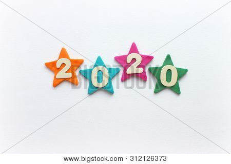 2020 Background .the Concept Of The New 2020. New Year With Colorful Numbers 2020 On White Backgroun