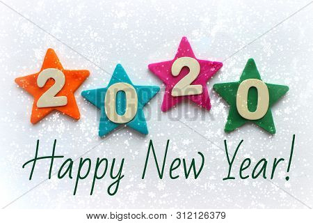 2020 Background .the Concept Of The New 2020. New Year With Colorful Numbers 2020 On White Backgroun