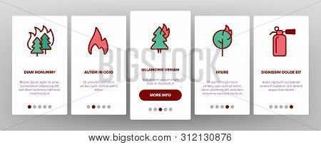 Wildfire, Bushfire Vector Onboarding Mobile App Page Screen. Wildfire, Natural Disaster Linear Illus