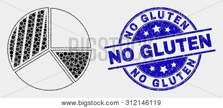 Pixelated Pie Chart Mosaic Icon And No Gluten Watermark. Blue Vector Round Grunge Seal With No Glute