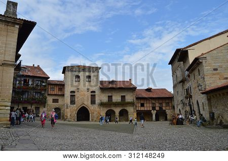 Medieval Main Square In Santillana Del Mar. August 26, 2013. Santillana Del Mar, Cantabria. Vacation