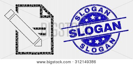 Pixelated Edit Text Page Mosaic Icon And Slogan Seal Stamp. Blue Vector Rounded Textured Stamp With 