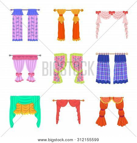 Isolated Object Of Lambrequin And Drapery Sign. Set Of Lambrequin And Decoration Stock Symbol For We