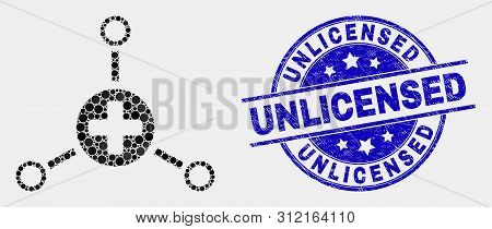Dot Medical Center Links Mosaic Icon And Unlicensed Seal Stamp. Blue Vector Round Textured Seal Stam