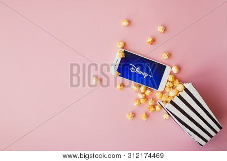 Saint Petersburg, Russia - July 7, 2019: Movies And Series By Subscription, Concept. Smartphone With
