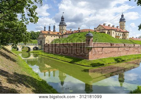 Nesvizh, Belarus - July 13, 2019: Residential Castle Of The Radziwill Family. After Reconstruction, 
