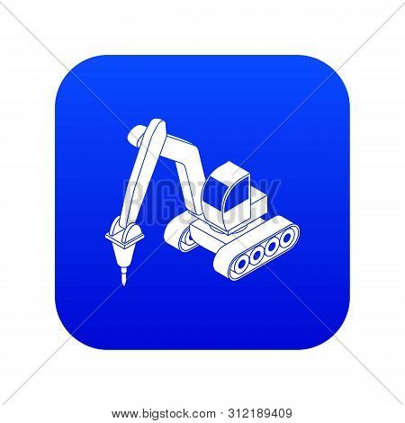 Drill Tractor Icon Blue Isolated On White Background