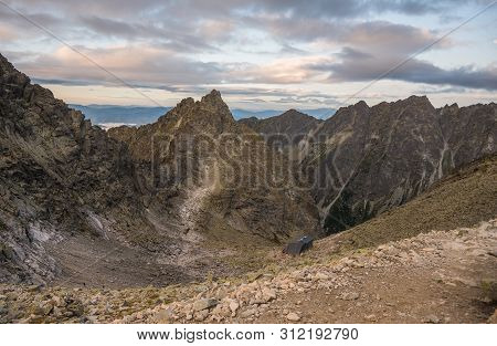 Mountains And Cottage Under Rysy Mountain As Seen From Sedlo Vaha, High Tatras, Slovakia
