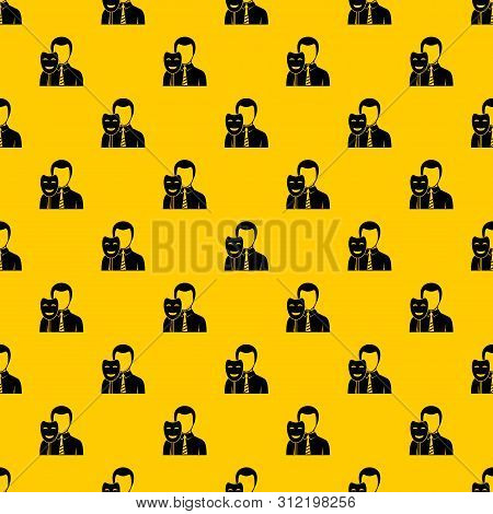 Businessman Holding Smile Mask Pattern Seamless Repeat Geometric Yellow For Any Design