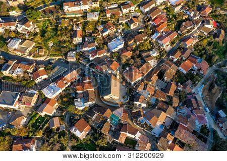 Overhead View Of Gourri Village. Region Of Pitsilia, Nicosia District, Cyprus
