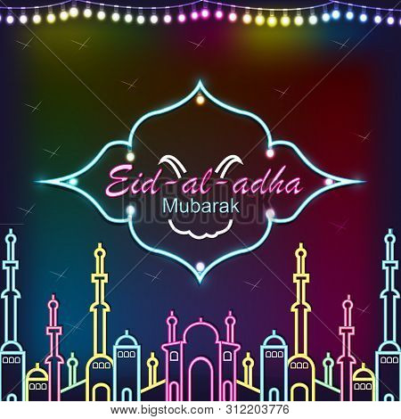 Eid Mubarak Poster, Banner Or Greeting Card Design. Vector Illustration Of Abstract Light Background