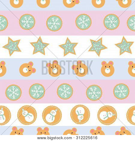 Seamless Pattern Of Winter Holiday Cookies In Rows.