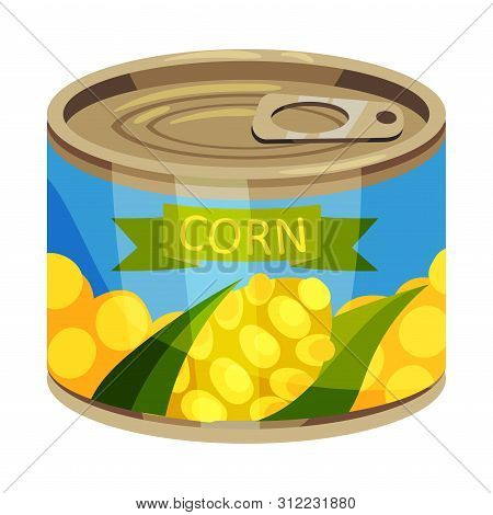 Round Tin Can With Corn. Vector Illustration On White Background.