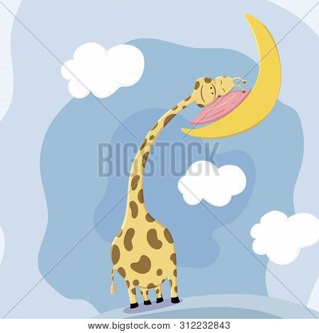 Cute Giraffe Sleeping Head Rests On The Pillow