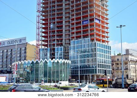 Warsaw, Poland. 18 June 2019. Construction Of The Widok Towers Office Building.