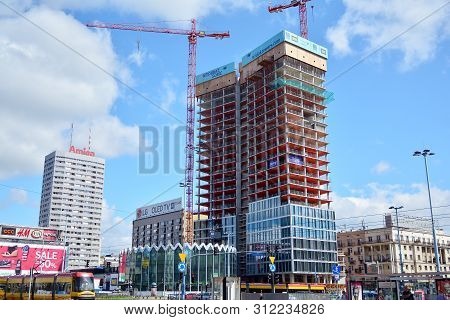 Warsaw, Poland. 18 June 2019. Construction Of The Widok Towers Office Building.