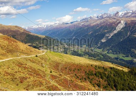 Valley Fieschertal In Colorful Autumn, Canton Valais, Switzerland